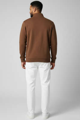 Selanik Yarım Fermuarlı Erkek Sweatshirt Kahve - Erkek Sweatshirt