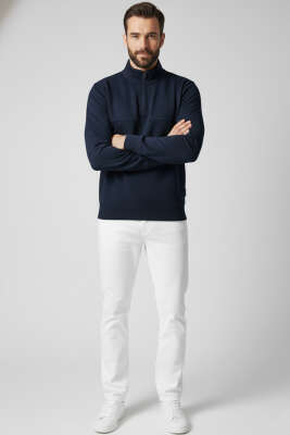 Selanik Yarım Fermuarlı Erkek Sweatshirt Lacivert - Erkek Sweatshirt