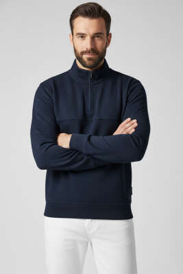 Selanik Yarım Fermuarlı Erkek Sweatshirt Lacivert 