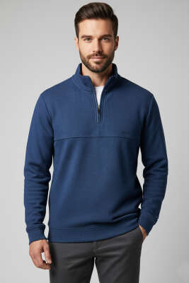 Selanik Yarım Fermuarlı Erkek Sweatshirt Mavi - BESSE