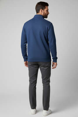 Selanik Yarım Fermuarlı Erkek Sweatshirt Mavi - Erkek Sweatshirt