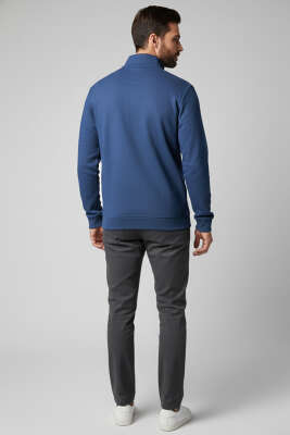 Selanik Yarım Fermuarlı Erkek Sweatshirt Mavi - Tek Kalanlar