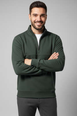 Selanik Yarım Fermuarlı Erkek Sweatshirt Nefti 