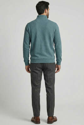 Selanik Yarım Fermuarlı Erkek Sweatshirt Petrol - Erkek Sweatshirt