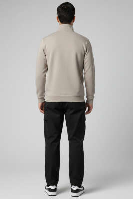 Selanik Yarım Fermuarlı Erkek Sweatshirt Vizon - Erkek Sweatshirt