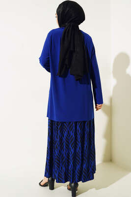 Yaprak Desenli Pliseli Etekli Takım Saks - İKİLİ TAKIM