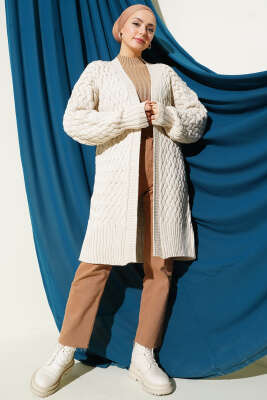 Sepet Örgü Triko Hırka Bej - Hırka