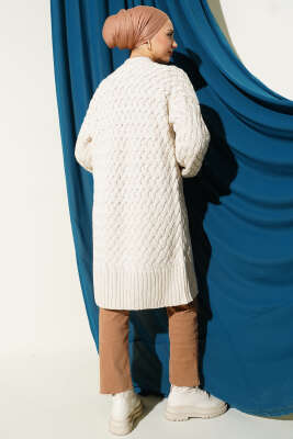 Sepet Örgü Triko Hırka Bej - Hırka