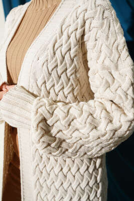 Sepet Örgü Triko Hırka Bej - Hırka