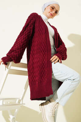 Sepet Örgü Triko Hırka Bordo - Hırka