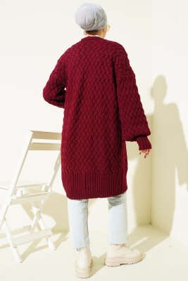 Sepet Örgü Triko Hırka Bordo - Hırka