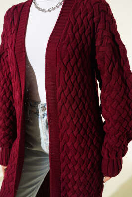 Sepet Örgü Triko Hırka Bordo - Hırka