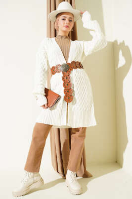 Sepet Örgü Triko Hırka Ekru - Hırka