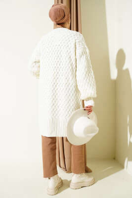 Sepet Örgü Triko Hırka Ekru - Hırka