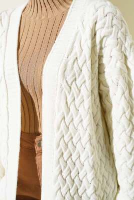 Sepet Örgü Triko Hırka Ekru - Hırka