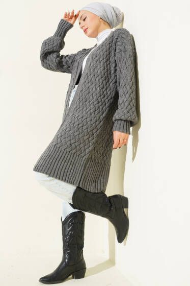 Sepet Örgü Triko Hırka Füme - Hırka