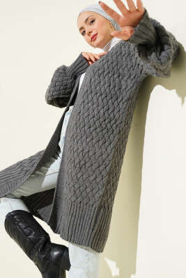 Sepet Örgü Triko Hırka Füme - Hırka