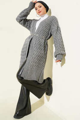 Sepet Örgü Triko Hırka Gri 