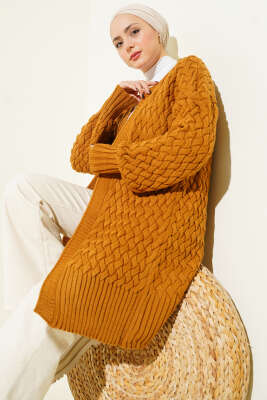 Sepet Örgü Triko Hırka Hardal - RAFİMİX