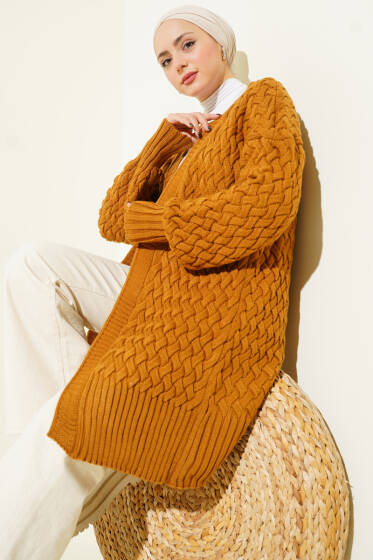 Sepet Örgü Triko Hırka Hardal - Hırka