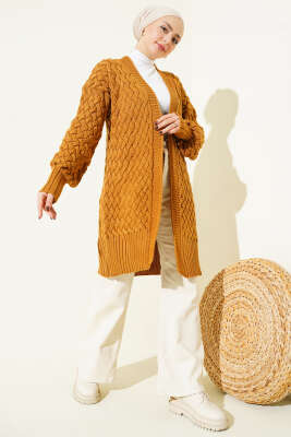 Sepet Örgü Triko Hırka Hardal - Hırka