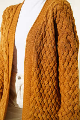 Sepet Örgü Triko Hırka Hardal - Hırka