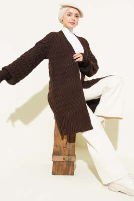 Sepet Örgü Triko Hırka Kahve - RAFİMİX