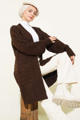 Sepet Örgü Triko Hırka Kahve - Hırka