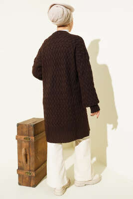 Sepet Örgü Triko Hırka Kahve - Hırka