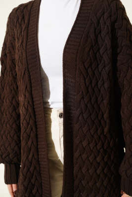 Sepet Örgü Triko Hırka Kahve - Hırka