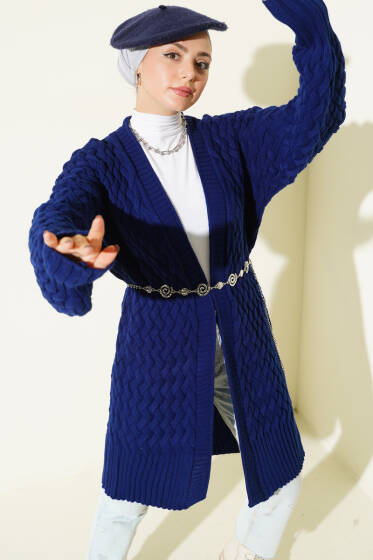 Sepet Örgü Triko Hırka Lacivert - Hırka