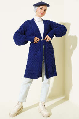 Sepet Örgü Triko Hırka Lacivert - Hırka