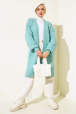 Sepet Örgü Triko Hırka Mint - Triko Hırka