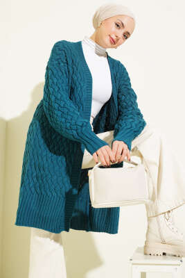 Sepet Örgü Triko Hırka Petrol 