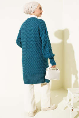 Sepet Örgü Triko Hırka Petrol - Hırka