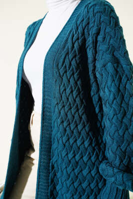 Sepet Örgü Triko Hırka Petrol - Hırka