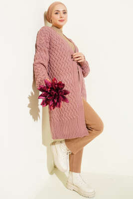 Sepet Örgü Triko Hırka Pudra - Hırka