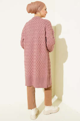 Sepet Örgü Triko Hırka Pudra - Hırka