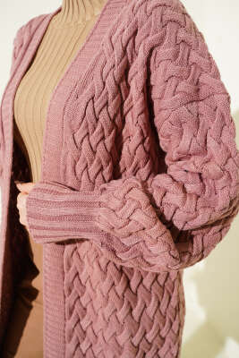 Sepet Örgü Triko Hırka Pudra - Hırka