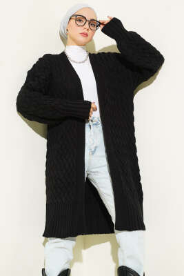 Sepet Örgü Triko Hırka Siyah - Hırka