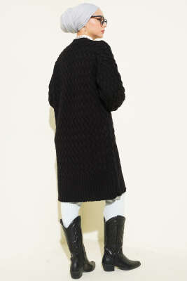 Sepet Örgü Triko Hırka Siyah - Hırka