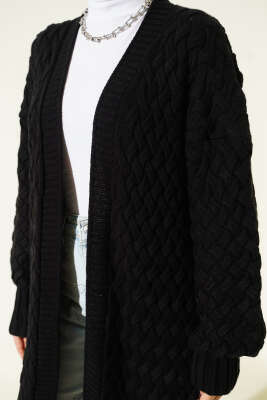 Sepet Örgü Triko Hırka Siyah - Hırka