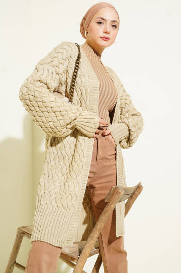 Sepet Örgü Triko Hırka Taş - Hırka