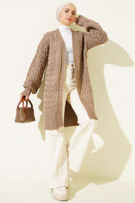 Sepet Örgü Triko Hırka Vizon - Hırka