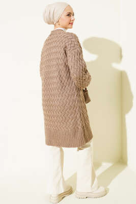 Sepet Örgü Triko Hırka Vizon - Hırka