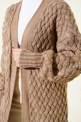 Sepet Örgü Triko Hırka Vizon - Hırka