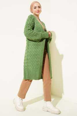 Sepet Örgü Triko Hırka Yeşil - Hırka