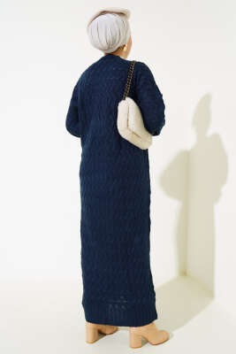 Sepet Örgü Uzun Triko Hırka Lacivert - Triko Hırka