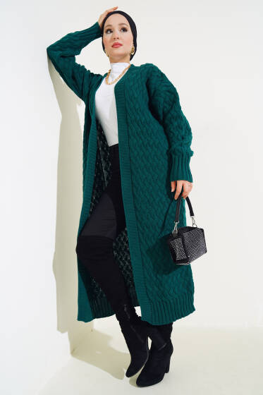 Sepet Örgü Uzun Triko Hırka Nefti - Hırka