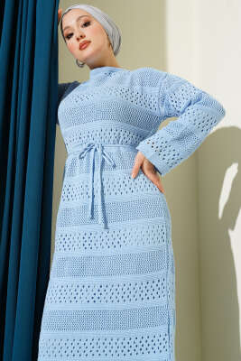 Şerit Ajur Desen Triko Elbise Bebe Mavi - 300-500 TL Ürünler
